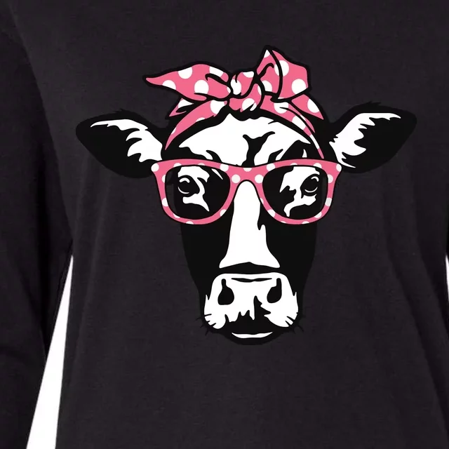 Funny Cow With Bandana Glasses Cute Cow Womens Cotton Relaxed Long Sleeve T-Shirt