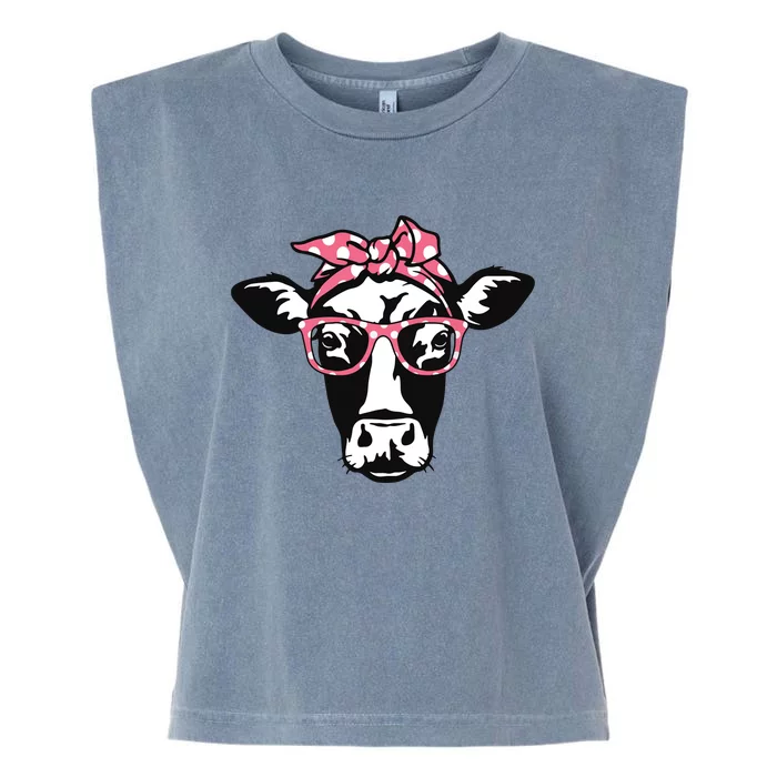 Funny Cow With Bandana Glasses Cute Cow Garment-Dyed Women's Muscle Tee