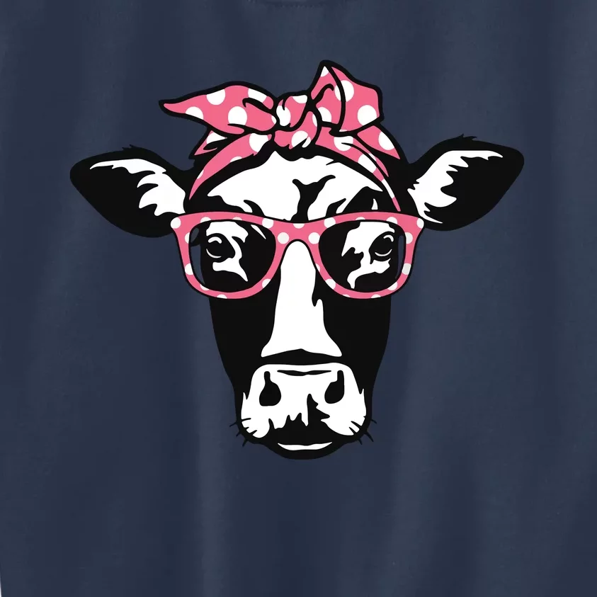 Funny Cow With Bandana Glasses Cute Cow Kids Sweatshirt