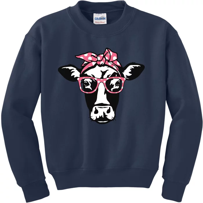 Funny Cow With Bandana Glasses Cute Cow Kids Sweatshirt