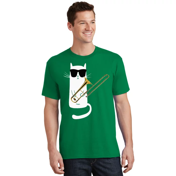 Funny Cat Wearing Sunglasses Playing Trombone T-Shirt