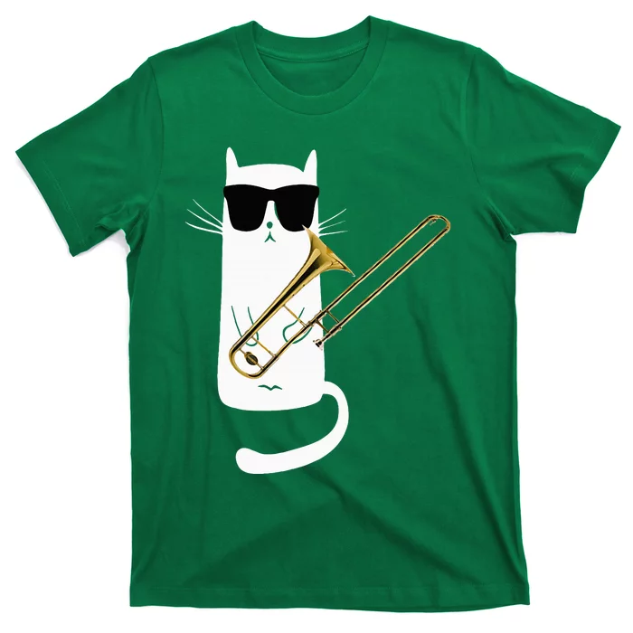 Funny Cat Wearing Sunglasses Playing Trombone T-Shirt