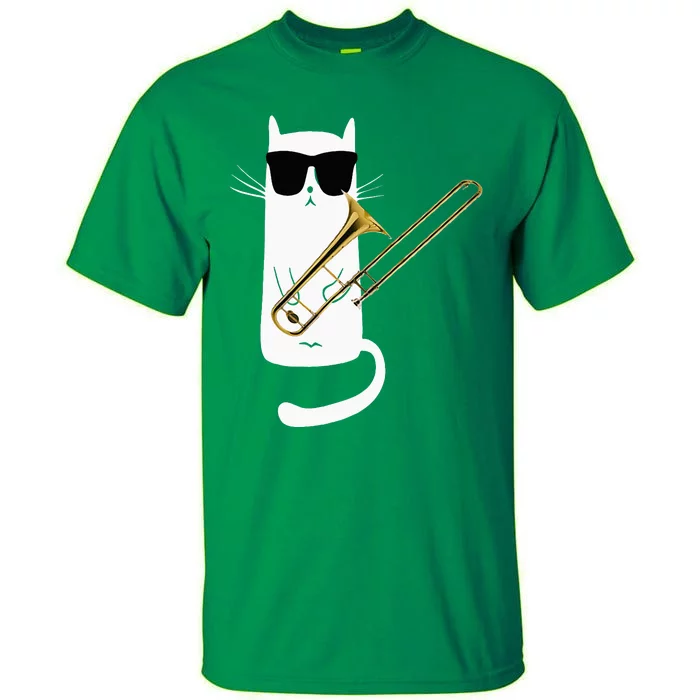 Funny Cat Wearing Sunglasses Playing Trombone Tall T-Shirt