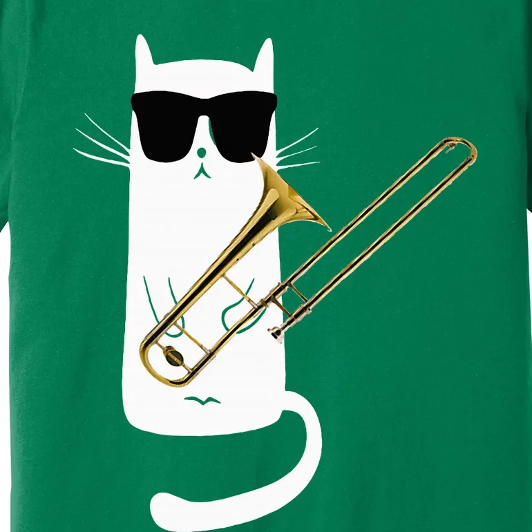 Funny Cat Wearing Sunglasses Playing Trombone Premium T-Shirt