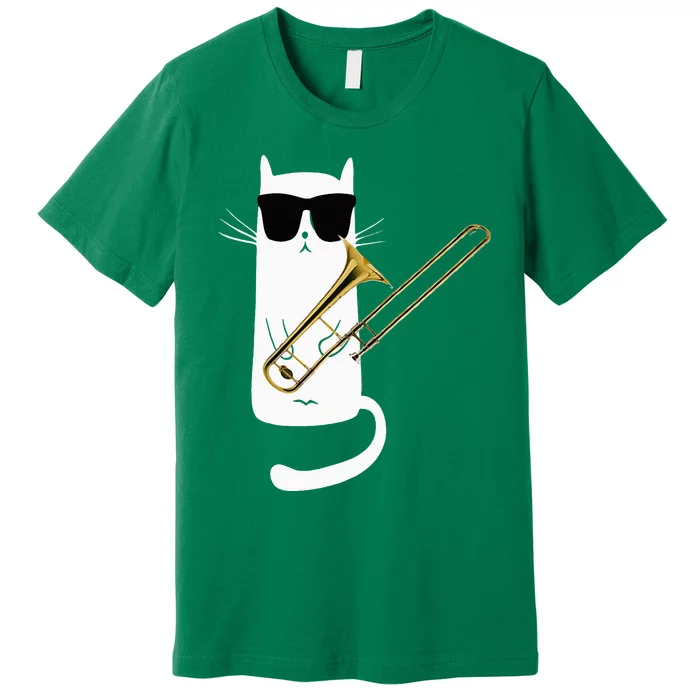 Funny Cat Wearing Sunglasses Playing Trombone Premium T-Shirt