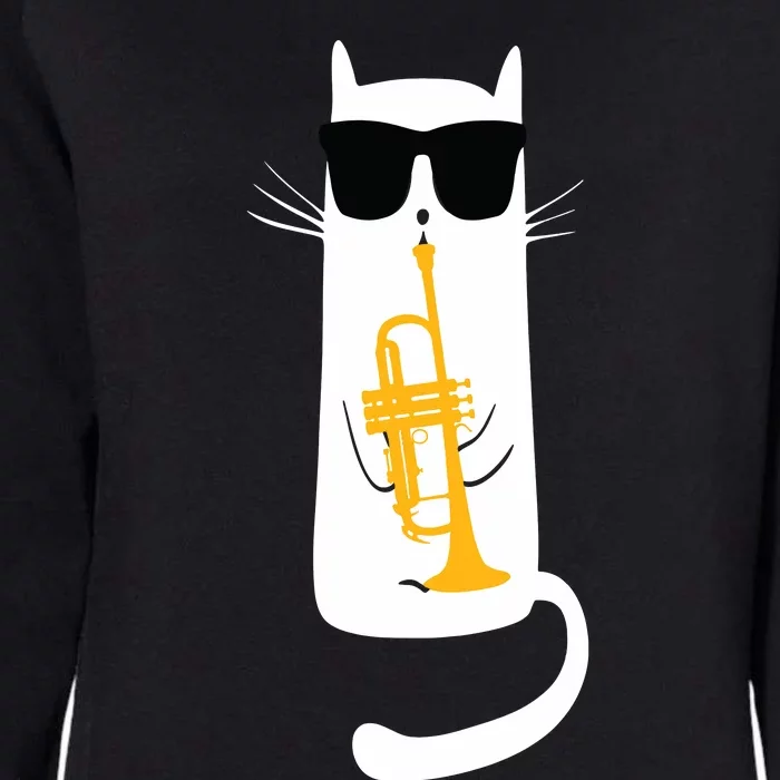 Funny Cat Wearing Sunglasses Playing Trumpet Womens California Wash Sweatshirt