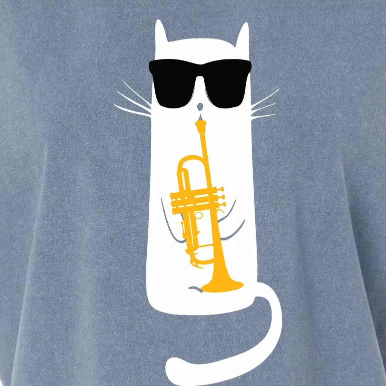 Funny Cat Wearing Sunglasses Playing Trumpet Garment-Dyed Women's Muscle Tee