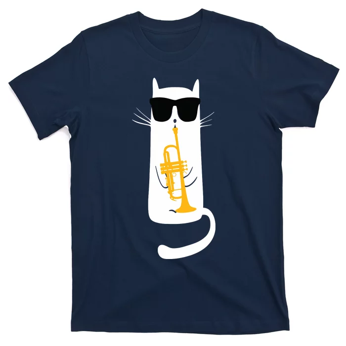 Funny Cat Wearing Sunglasses Playing Trumpet T-Shirt