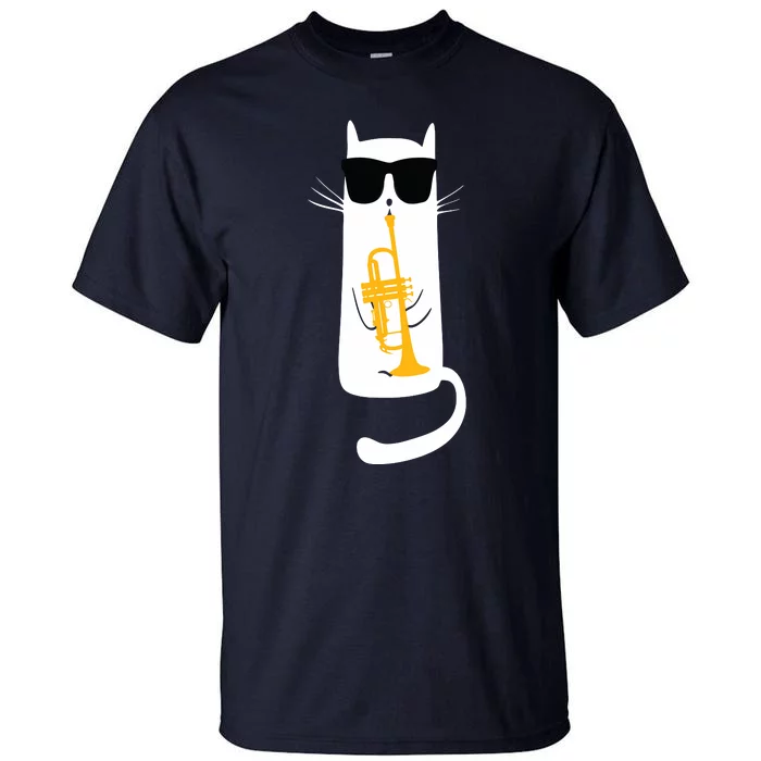 Funny Cat Wearing Sunglasses Playing Trumpet Tall T-Shirt