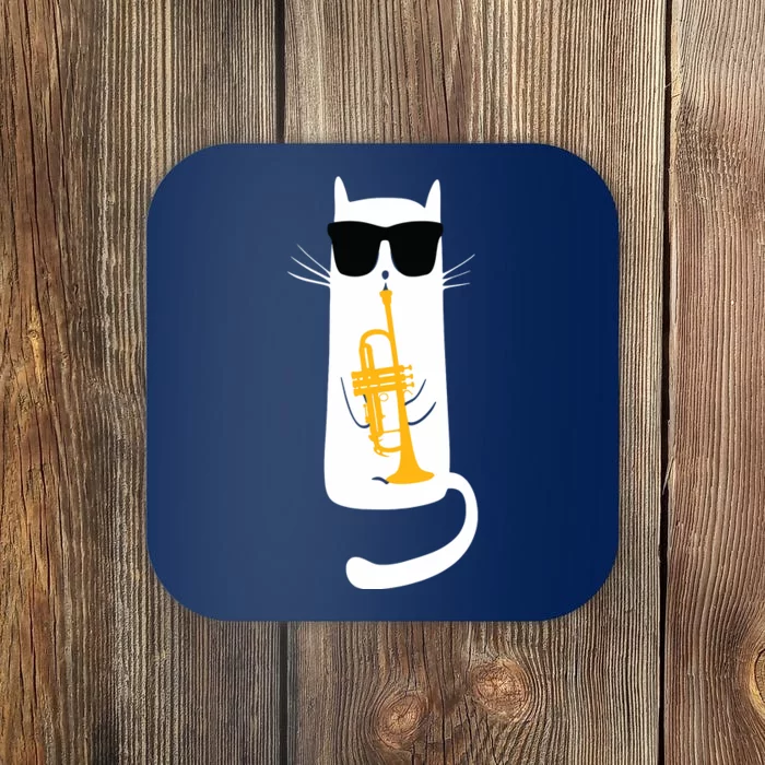 Funny Cat Wearing Sunglasses Playing Trumpet Coaster