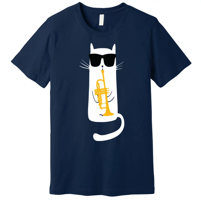 Funny Cat Wearing Sunglasses Playing Trumpet Premium T-Shirt