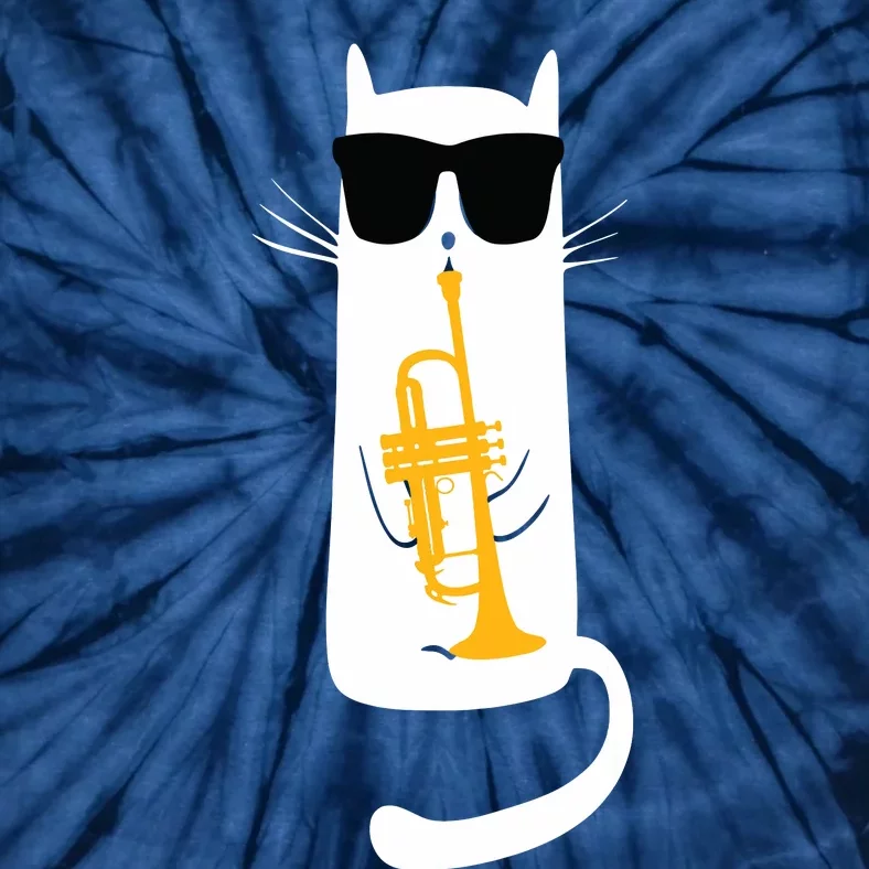 Funny Cat Wearing Sunglasses Playing Trumpet Tie-Dye T-Shirt