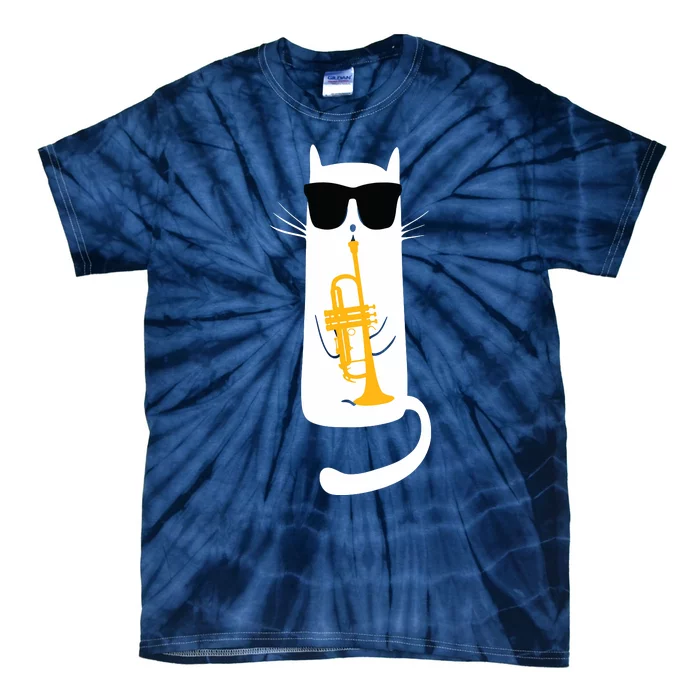 Funny Cat Wearing Sunglasses Playing Trumpet Tie-Dye T-Shirt