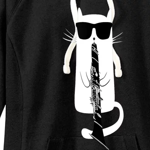 Funny Cat Wearing Sunglasses Playing Clarinet Women's Fleece Hoodie