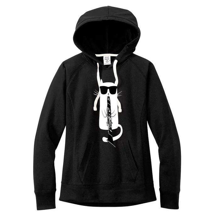 Funny Cat Wearing Sunglasses Playing Clarinet Women's Fleece Hoodie