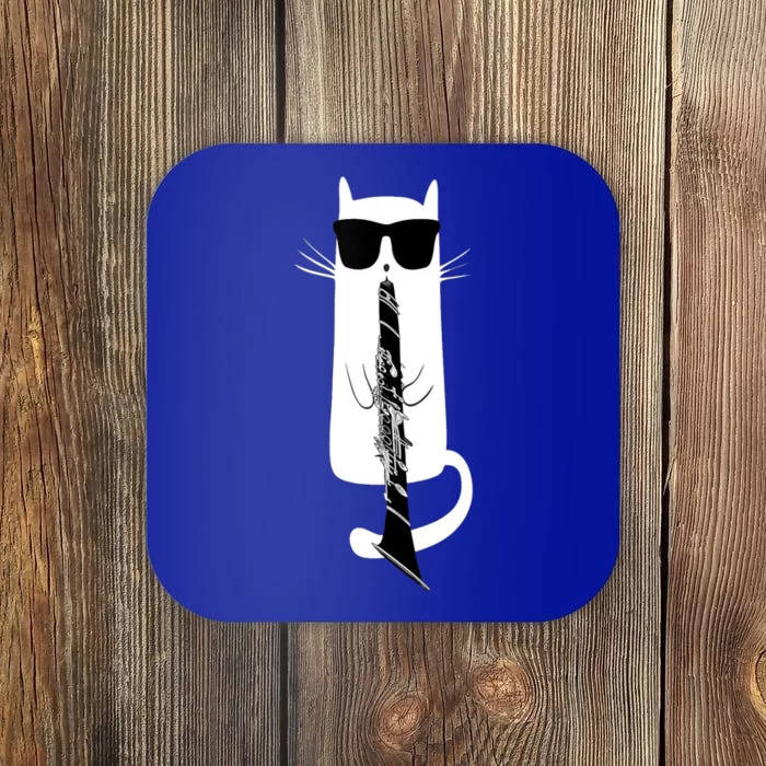 Funny Cat Wearing Sunglasses Playing Clarinet Coaster