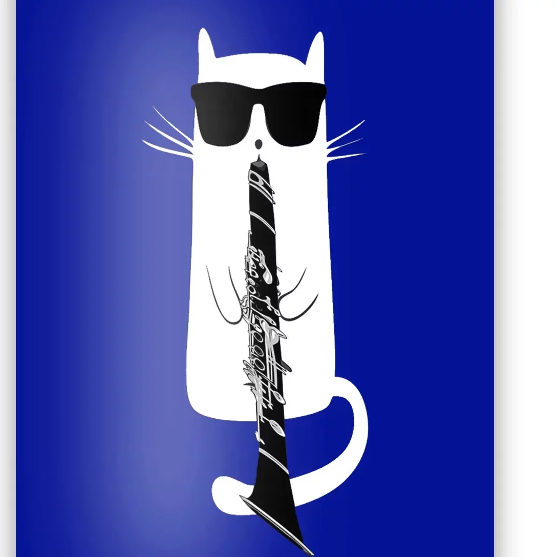 Funny Cat Wearing Sunglasses Playing Clarinet Poster