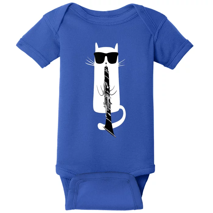 Funny Cat Wearing Sunglasses Playing Clarinet Baby Bodysuit