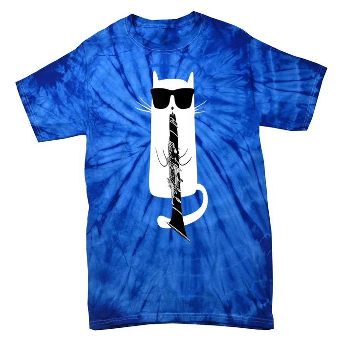 Funny Cat Wearing Sunglasses Playing Clarinet Tie-Dye T-Shirt