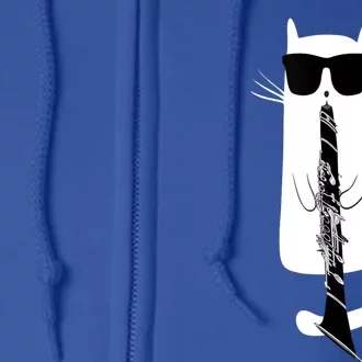 Funny Cat Wearing Sunglasses Playing Clarinet Full Zip Hoodie