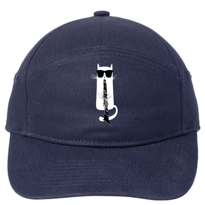 Funny Cat Wearing Sunglasses Playing Clarinet 7-Panel Snapback Hat