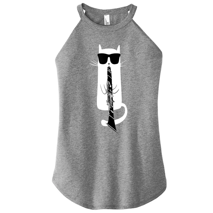 Funny Cat Wearing Sunglasses Playing Clarinet Women’s Perfect Tri Rocker Tank