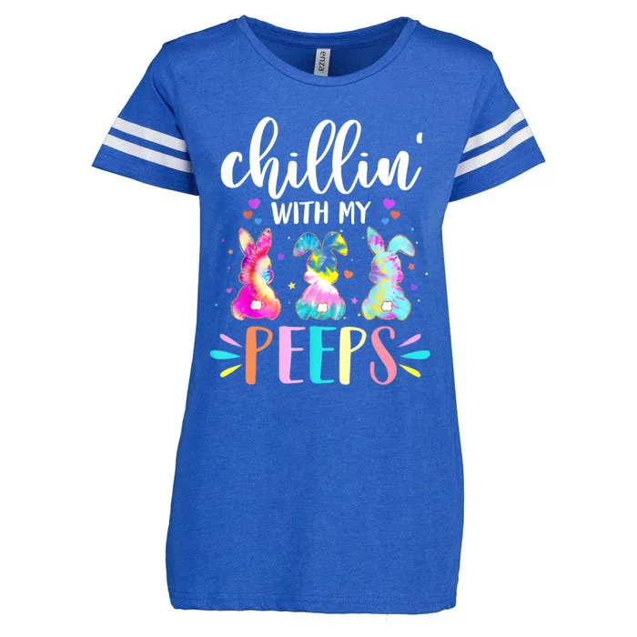 Funny Chillin With My Peep Teacher Tie Dye Easter Gift Enza Ladies Jersey Football T-Shirt