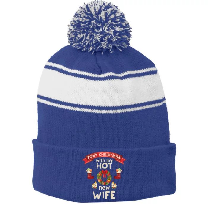 First Christmas With My Hot New Husband Just Married Gift Stripe Pom Pom Beanie