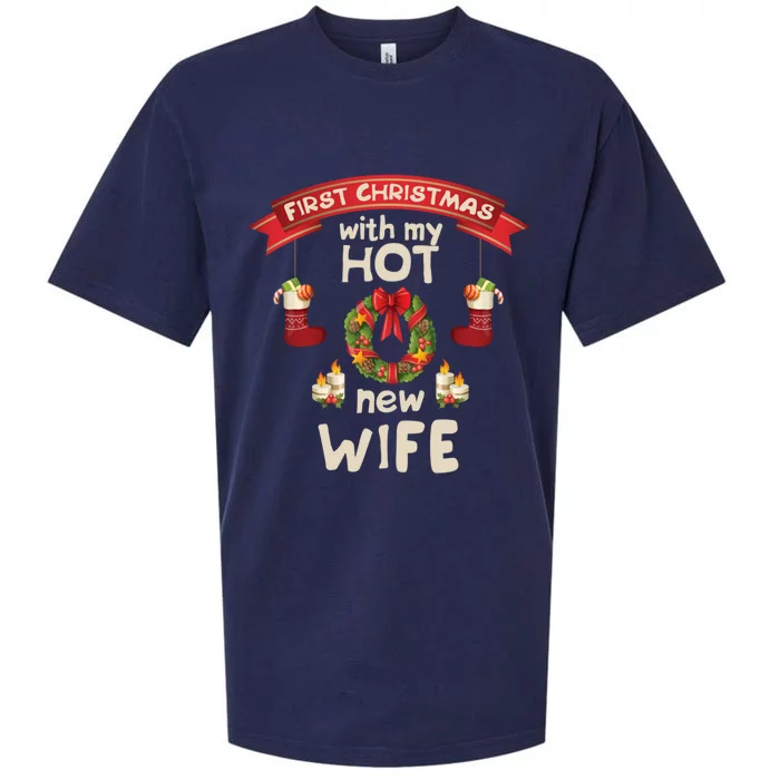 First Christmas With My Hot New Husband Just Married Gift Sueded Cloud Jersey T-Shirt