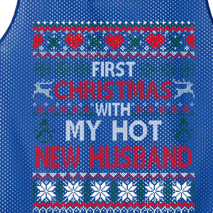 First Christmas With My Hot New Husband Matching Couple Gift Mesh Reversible Basketball Jersey Tank