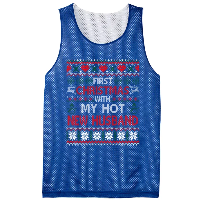 First Christmas With My Hot New Husband Matching Couple Gift Mesh Reversible Basketball Jersey Tank