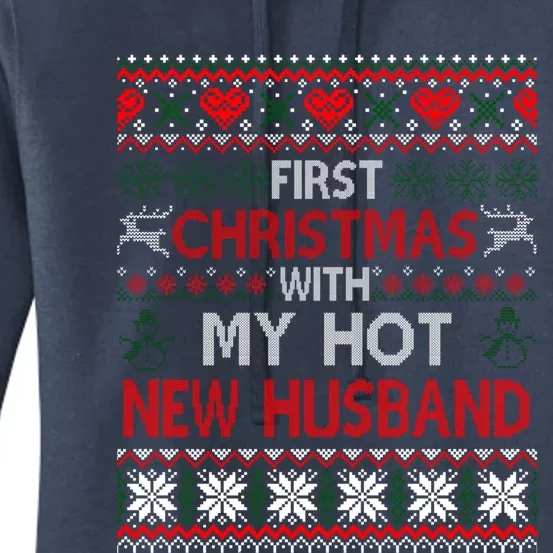 First Christmas With My Hot New Husband Matching Couple Gift Women's Pullover Hoodie