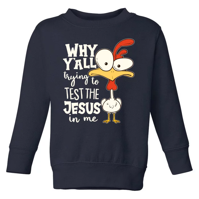 Funny Chicken Why Y'all Trying To Test The Jesus In Me Toddler Sweatshirt