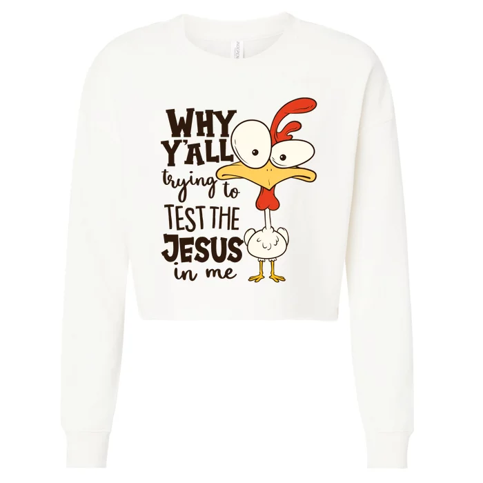 Funny Chicken Why Y'all Trying To Test The Jesus In Me Cropped Pullover Crew