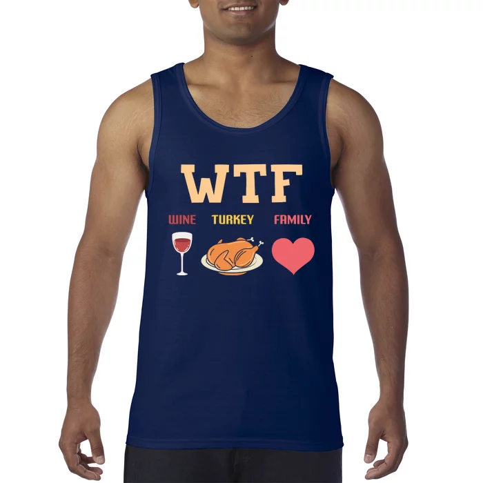 Funny Cute Wine Turkey Family Thanksgiving Gift Tank Top