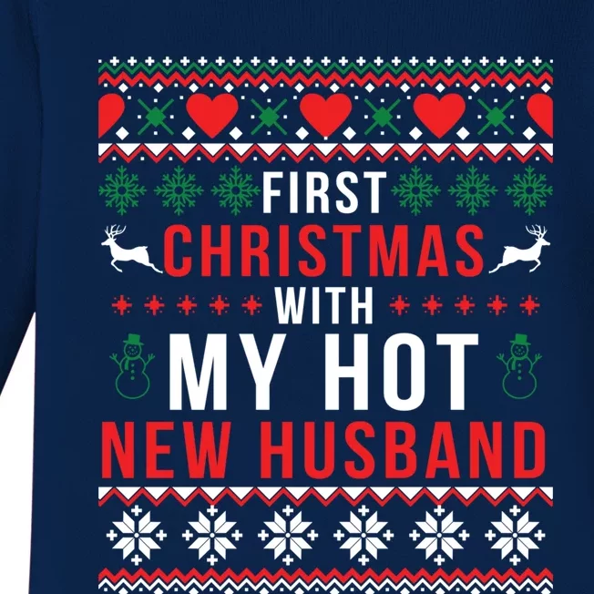 First Christmas With My Hot New Wife Husband Ugly Sweater Cool Gift Baby Long Sleeve Bodysuit