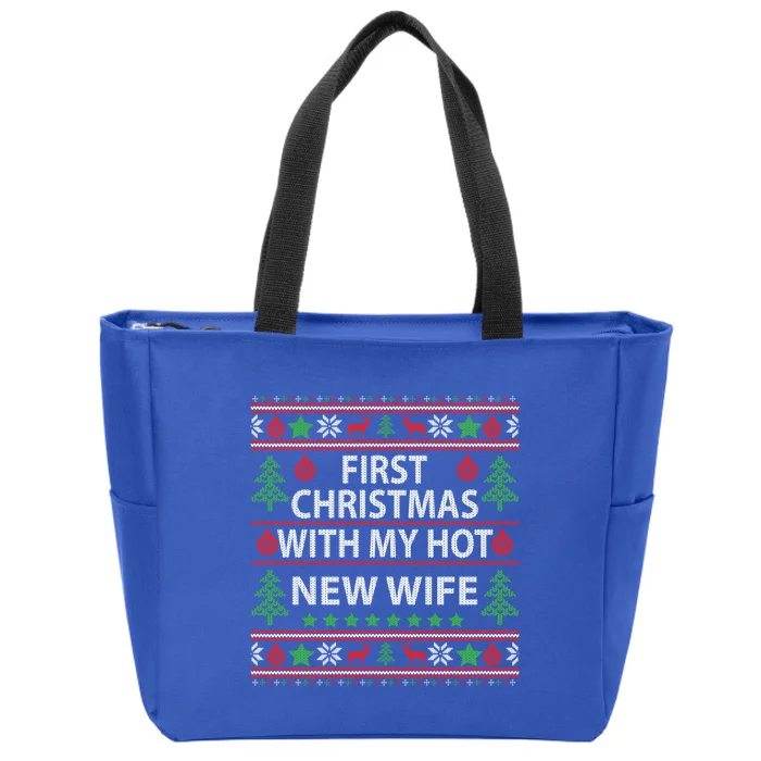 First Christmas With My Hot New Wife Xmas Couple Gift Cool Gift Zip Tote Bag