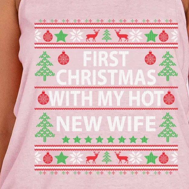 First Christmas With My Hot New Wife Xmas Couple Gift Cool Gift Women's Knotted Racerback Tank