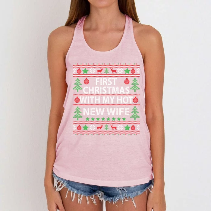 First Christmas With My Hot New Wife Xmas Couple Gift Cool Gift Women's Knotted Racerback Tank