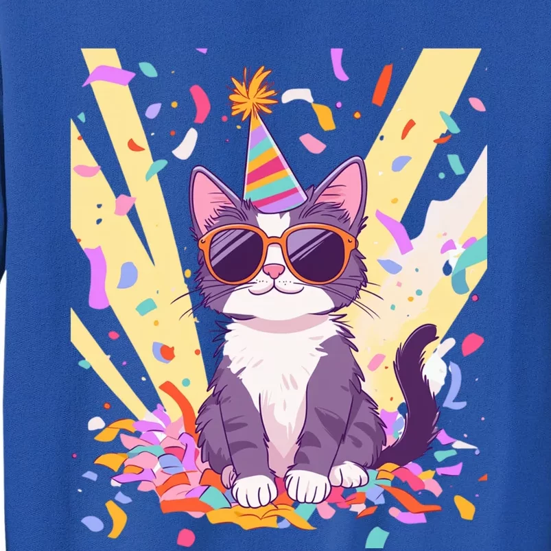 Funny Cat With Sunglasses And Party Hat Celebration Gift Sweatshirt