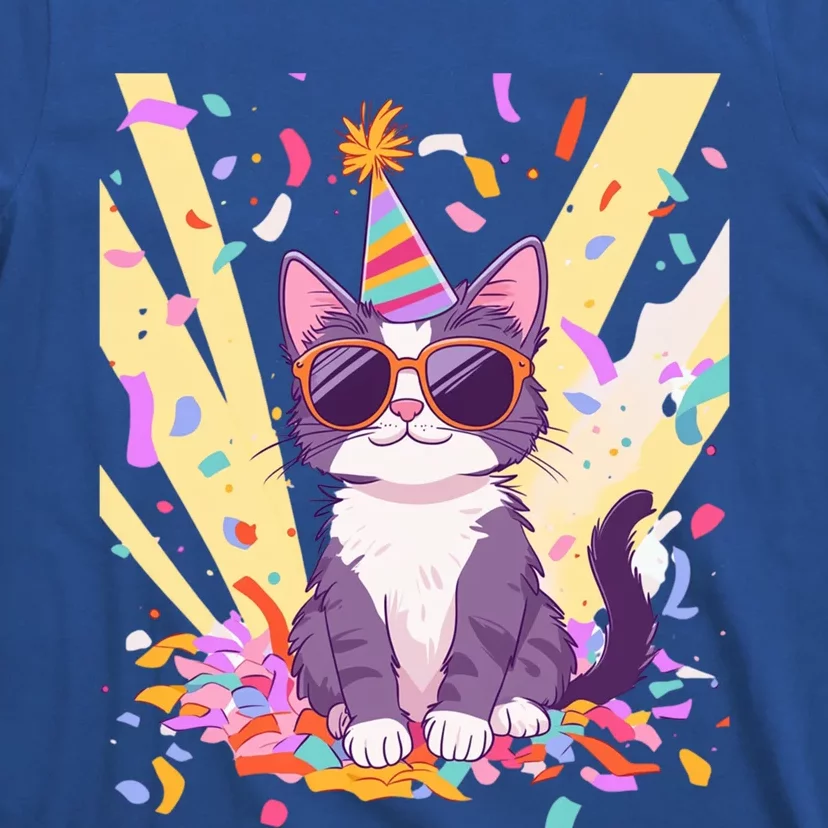 Funny Cat With Sunglasses And Party Hat Celebration Gift T-Shirt