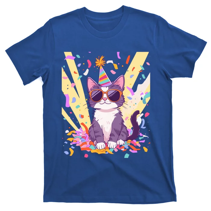 Funny Cat With Sunglasses And Party Hat Celebration Gift T-Shirt