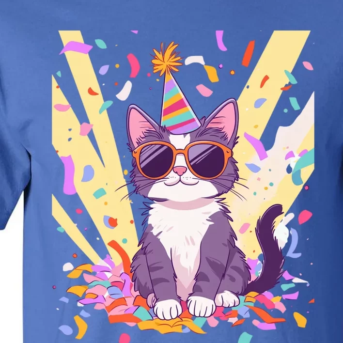 Funny Cat With Sunglasses And Party Hat Celebration Gift Tall T-Shirt