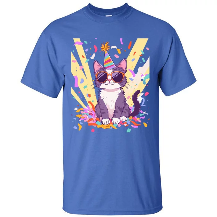 Funny Cat With Sunglasses And Party Hat Celebration Gift Tall T-Shirt