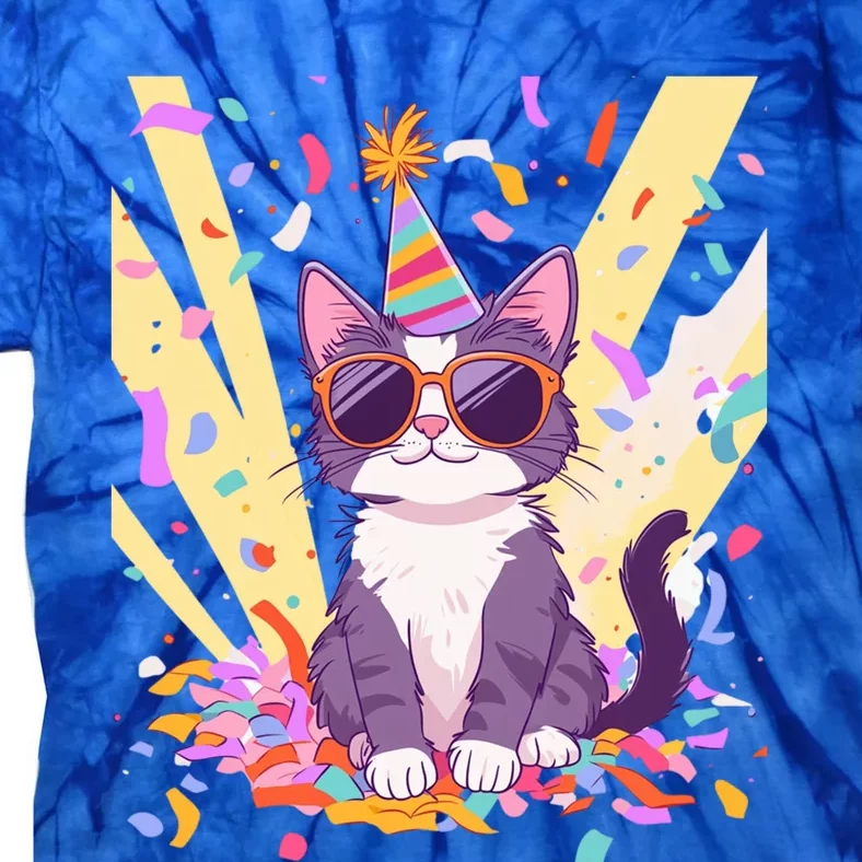 Funny Cat With Sunglasses And Party Hat Celebration Gift Tie-Dye T-Shirt