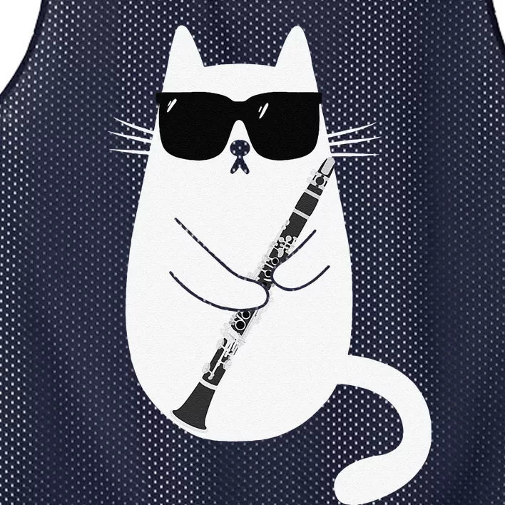 Funny Cat Wearing Sunglasses Playing Clarinet Musician Mesh Reversible Basketball Jersey Tank