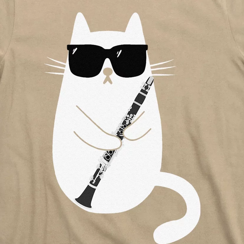 Funny Cat Wearing Sunglasses Playing Clarinet Musician T-Shirt