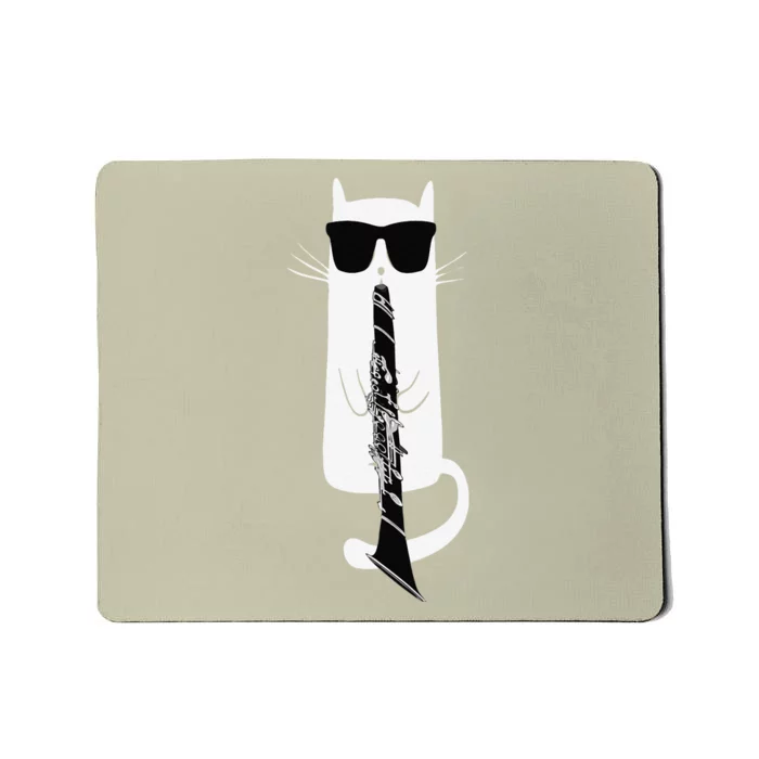 Funny Cat Wearing Sunglasses Playing Clarinet Mousepad