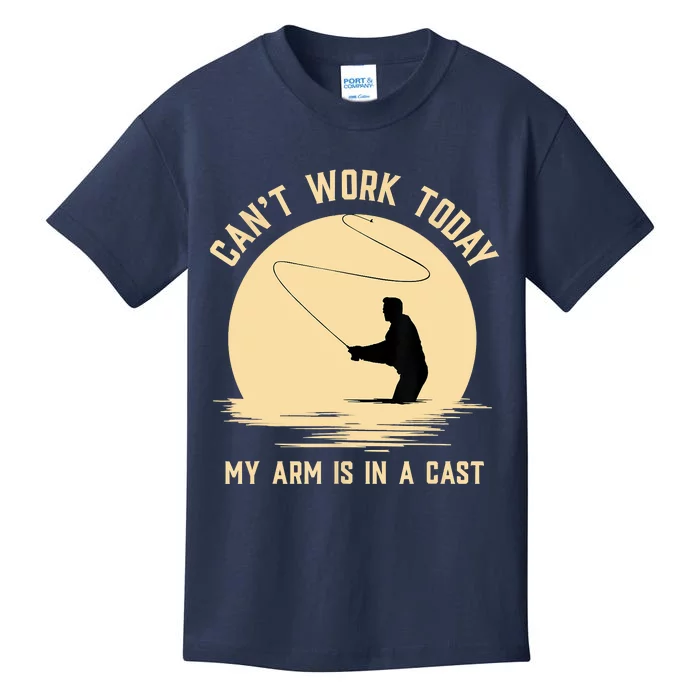 Funny Can't Work Today My Arm Is In A Cast Shirt Funny Fly Fishing Meme Shirt Kids T-Shirt