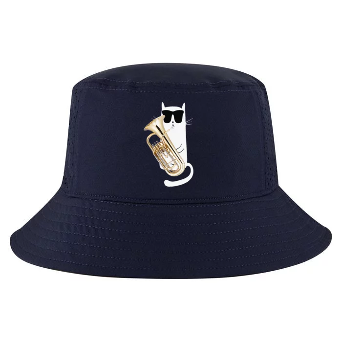 Funny Cat Wearing Sunglasses Playing Euphonium Cool Comfort Performance Bucket Hat